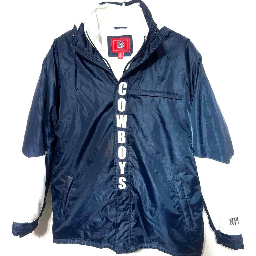 Dallas Cowboys NFL Vintage Puffer Coat Men's Large Hooded Logo Texas Football‎